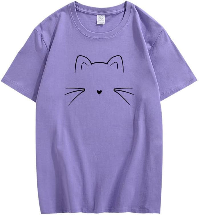 CORIRESHA Camiseta unisex con estampado de cara de gato, cuello redondo, manga corta, camisetas lindas de verano