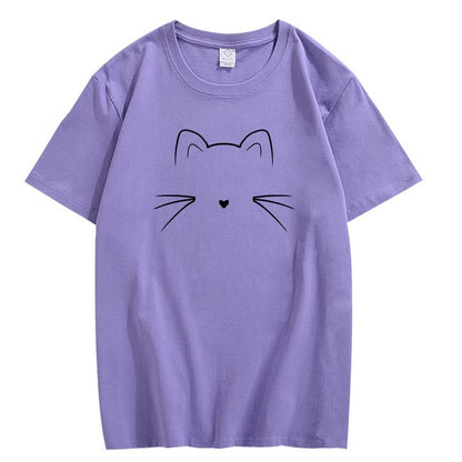 CORIRESHA Camiseta unisex con estampado de cara de gato, cuello redondo, manga corta, camisetas lindas de verano