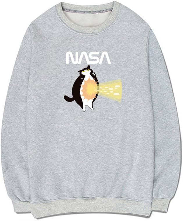 CORIRESHA Teen Cat Lover Sweatshirt Crew Neck Long Sleeve Cotton Simple NASA Pullover