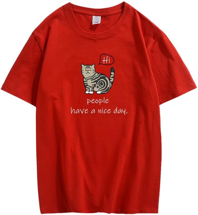 CORIRESHA Adolescente Lindo Gato Cuello Redondo Manga Corta Casual Letra Personalizada Camiseta