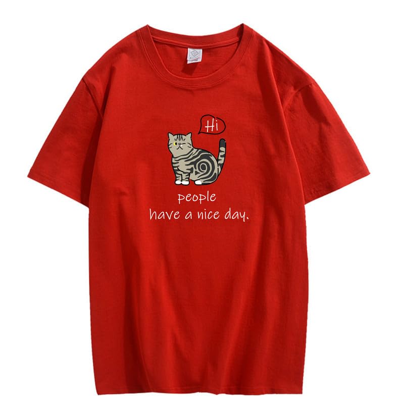 CORIRESHA Adolescente Lindo Gato Cuello Redondo Manga Corta Casual Letra Personalizada Camiseta