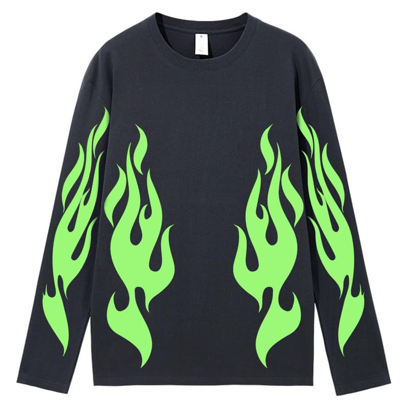 CORIRESHA Teen Fashion Flame Pattern Crewneck Long Sleeve Y2K Fall T-Shirt Top