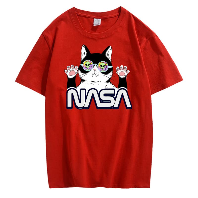 CORIRESHA Teen's NASA T-Shirt Casual Crewneck Short Sleeve Cute Cat Top