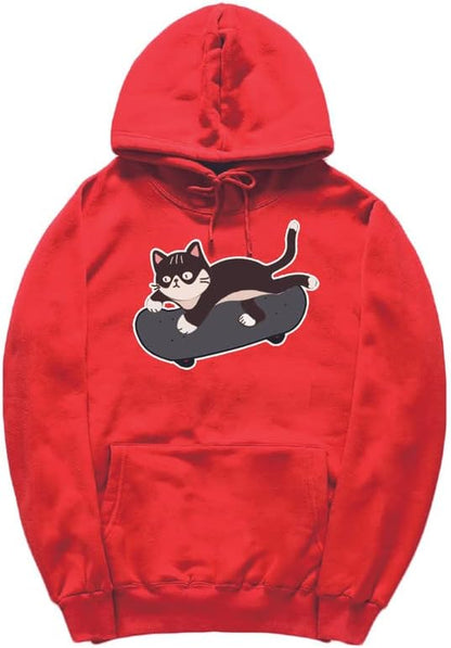 CORIRESHA Amantes de los gatos Sudadera con capucha linda Monopatín Casual Cordón Manga larga Sudadera unisex