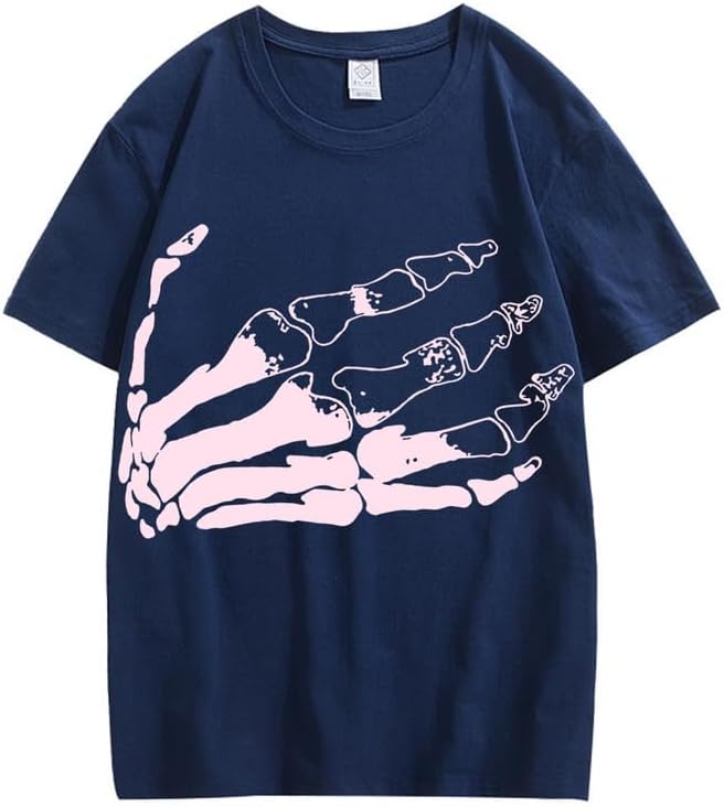 CORIRESHA Unisex Skeleton Palm Crewneck Short Sleeve Casual Cotton Halloween T-Shirt