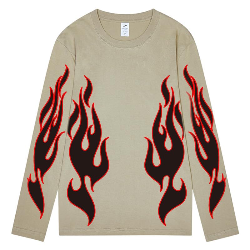 CORIRESHA Adolescente Moda Llama Patrón Cuello Redondo Manga Larga Y2K Otoño Camiseta Top