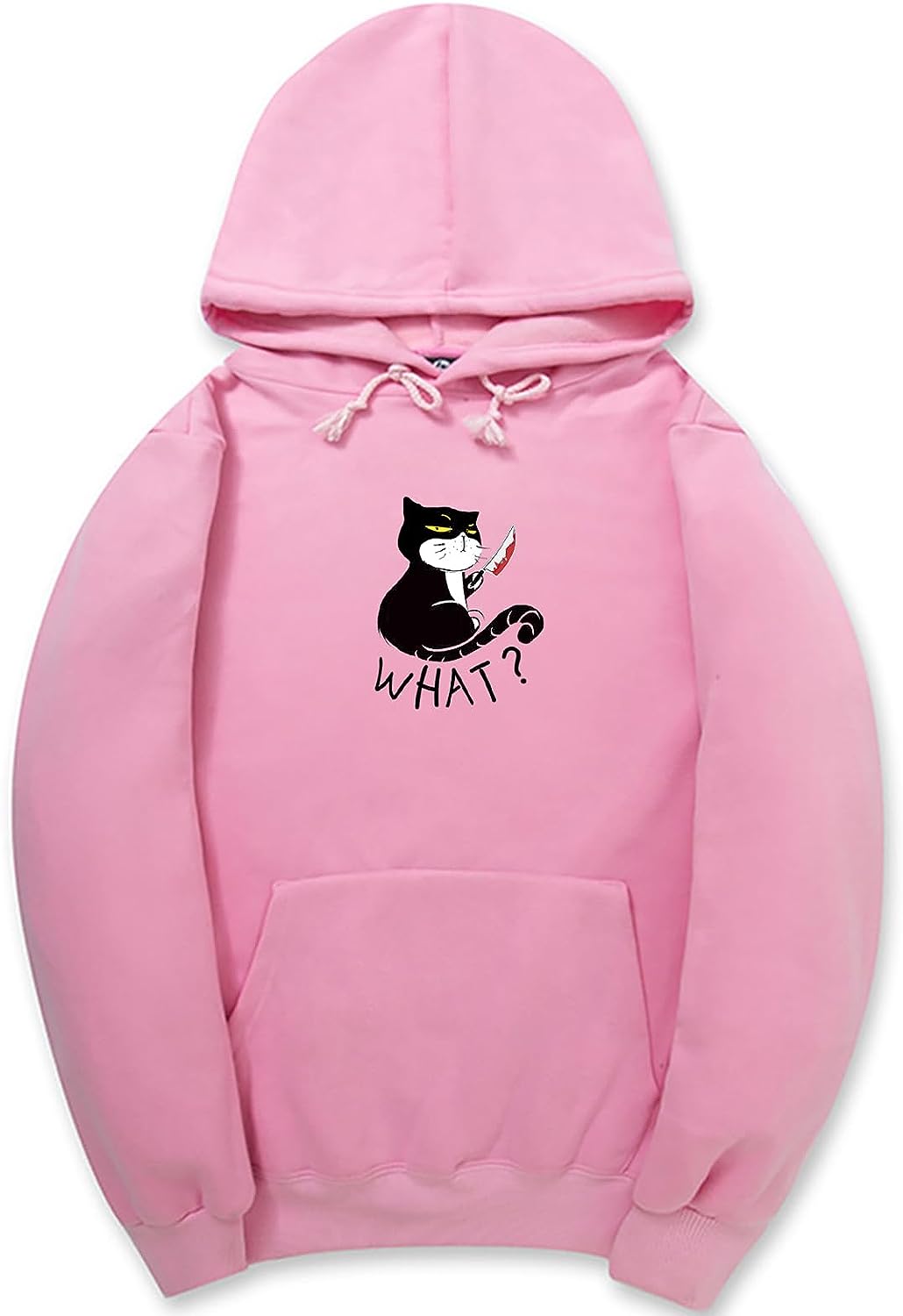 CORIRESHA Unisex Funny With Knife Cat Hoodie Drawstring Kangaroo Pocket Halloween Sweatshirt