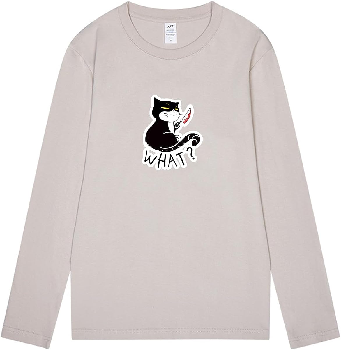 CORIRESHA Camiseta unisex de manga larga de algodón con diseño de gato divertido con cuchillo de sangre