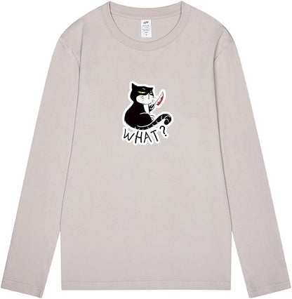 CORIRESHA Camiseta unisex de manga larga de algodón con diseño de gato divertido con cuchillo de sangre