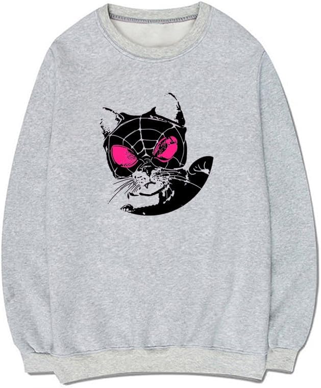 CORIRESHA Sudadera casual Y2K con diseño de telaraña para amantes de los gatos, cuello redondo, manga larga, para mujer