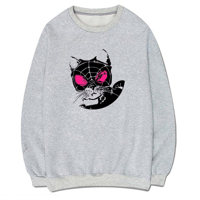 CORIRESHA Sudadera casual Y2K con diseño de telaraña para amantes de los gatos, cuello redondo, manga larga, para mujer