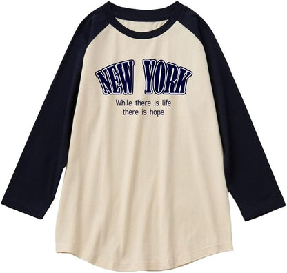 CORIRESHA Camiseta casual con estampado de letras y manga raglán 3/4 para adolescente con cuello redondo y bloques de color
