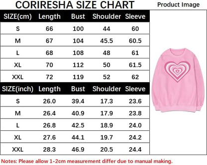 CORIRESHA Women's Cute Heart Sweatshirt Crewneck Long Sleeve Y2k Graphic Pullover