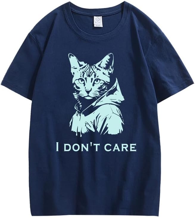 CORIRESHA Camiseta unisex de algodón con estampado de gato, cuello redondo, manga corta, informal, con letras