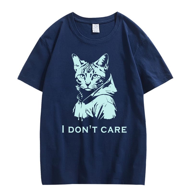 CORIRESHA Camiseta unisex de algodón con estampado de gato, cuello redondo, manga corta, informal, con letras