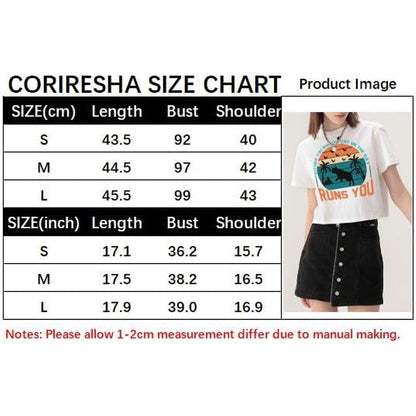 CORIRESHA Women's Fashion Cat Seagull Graphic Short Sleeve Crew Neck Cotton Crop T-Shirt