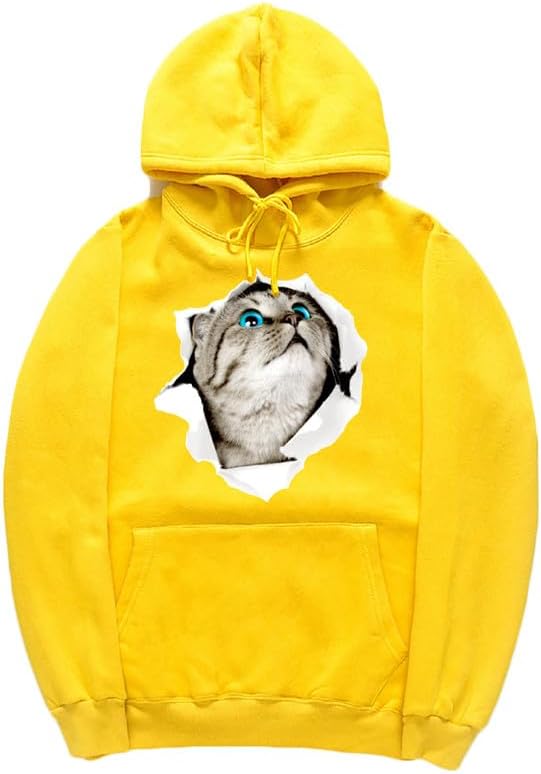 CORIRESHA Adolescente Lindo Gato Sudadera con capucha Casual Manga Larga Cordón Básico Algodón Sudadera