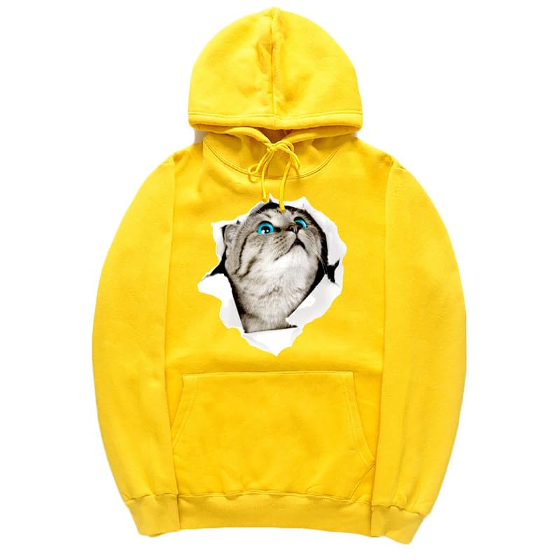 CORIRESHA Adolescente Lindo Gato Sudadera con capucha Casual Manga Larga Cordón Básico Algodón Sudadera
