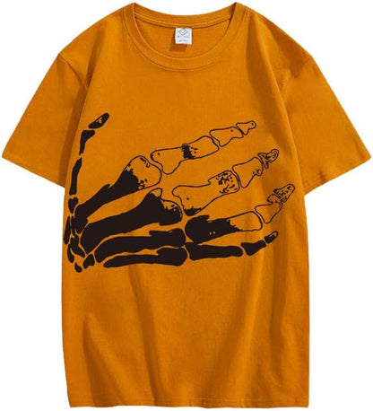 CORIRESHA Unisex Skeleton Palm Crewneck Short Sleeve Casual Cotton Halloween T-Shirt