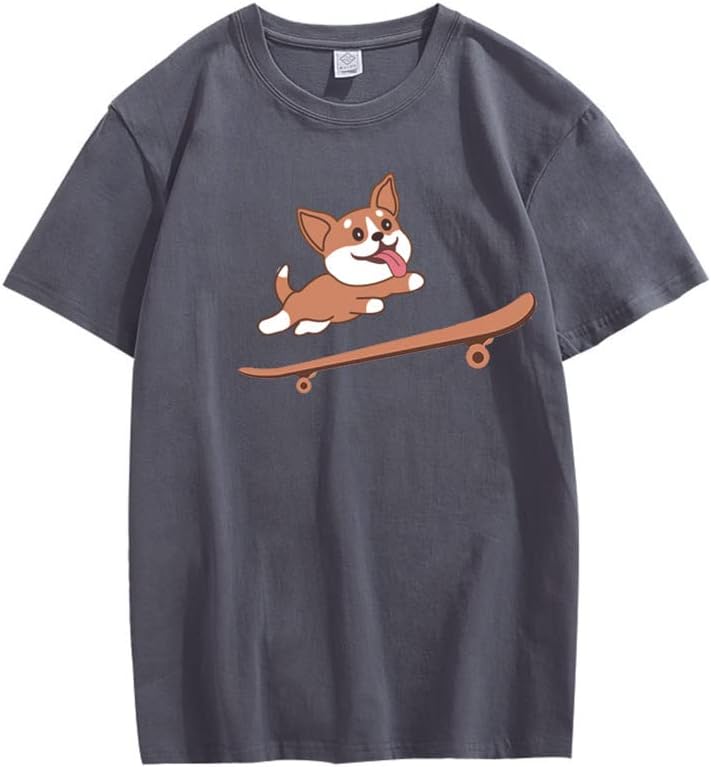 CORIRESHA Teen Cute Shiba Inu Dog Skateboard Round Neck Short Sleeves Cozy T-Shirt