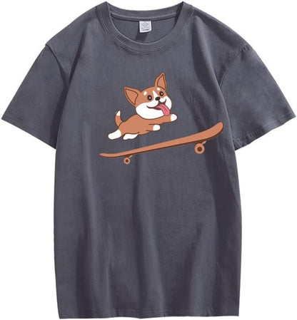 CORIRESHA Adolescente Lindo Shiba Inu Perro Monopatín Cuello Redondo Manga Corta Camiseta Acogedora