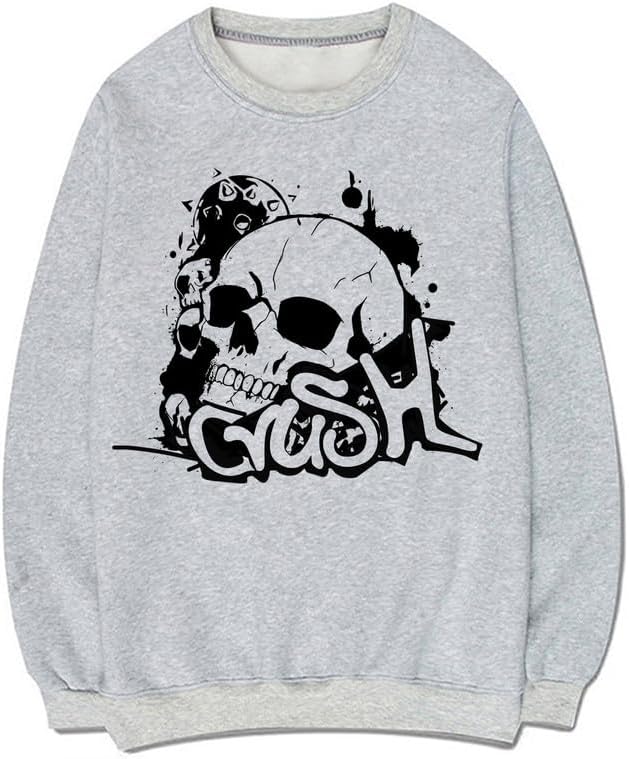 CORIRESHA Sudadera unisex con diseño de calavera, cuello redondo, manga larga, Y2K, estética gótica