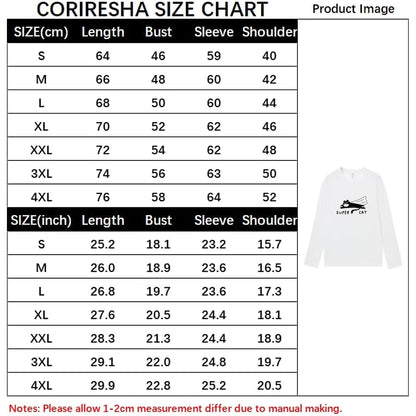 CORIRESHA Unisex Funny Run Cat Crewneck Long Sleeves Cozy Cotton Cute T-Shirts