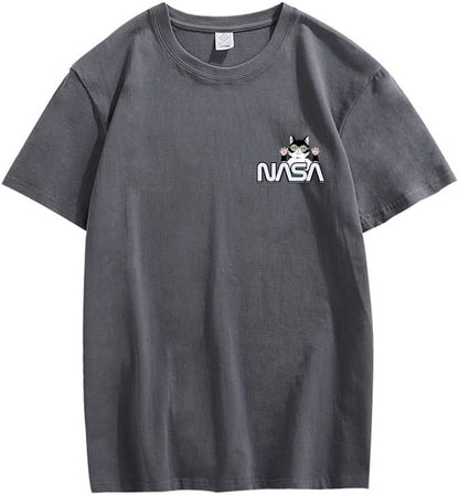 CORIRESHA Camiseta unisex de la NASA casual verano cuello redondo manga corta lindo gato Top