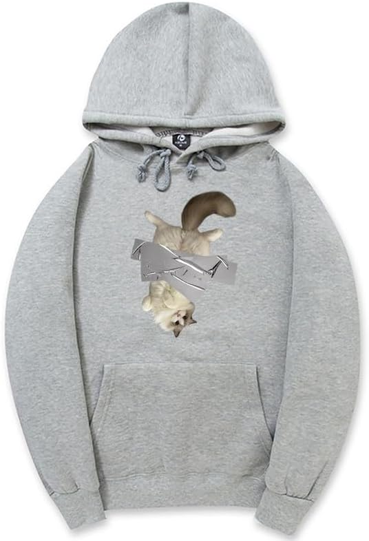 CORIRESHA Cute Handstand Cat Hoodie Long Sleeve Drawstring Cotton Basic Sweatshirt