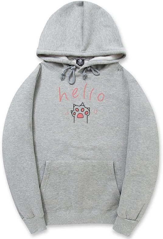 CORIRESHA Cat Paw Graphic Hoodie Drawstring Pocket Kawaii Cute Letter Sweatshirt