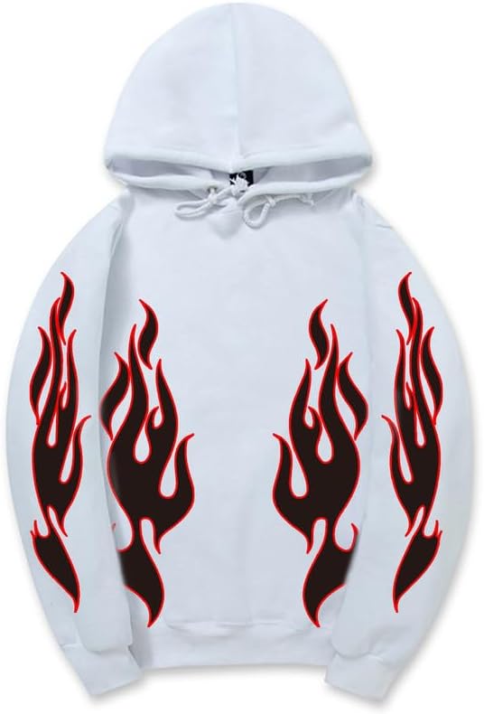 CORIRESHA Unisex Trendy Flame Hoodie Long Sleeve Drawstring Casual Y2K Aesthetic Sweatshirt