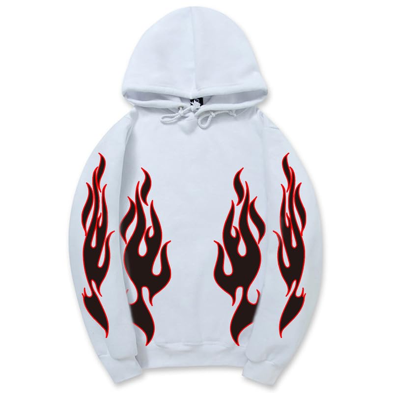 CORIRESHA Unisex Trendy Flame Hoodie Long Sleeve Drawstring Casual Y2K Aesthetic Sweatshirt