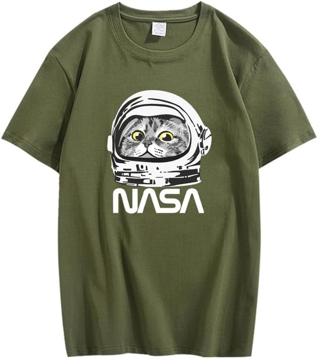 CORIRESHA Camiseta adolescente de la NASA cuello redondo manga corta lindo top para los amantes de los gatos