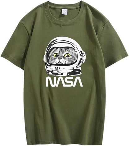 CORIRESHA Camiseta adolescente de la NASA cuello redondo manga corta lindo top para los amantes de los gatos