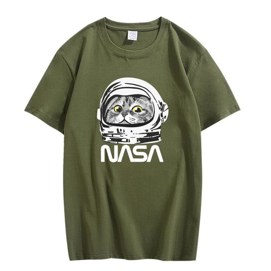 CORIRESHA Camiseta adolescente de la NASA cuello redondo manga corta lindo top para los amantes de los gatos