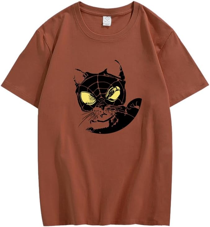 CORIRESHA Teen Cat Lovers Spider Web Camiseta Cuello Redondo Manga Corta Casual Y2k Top