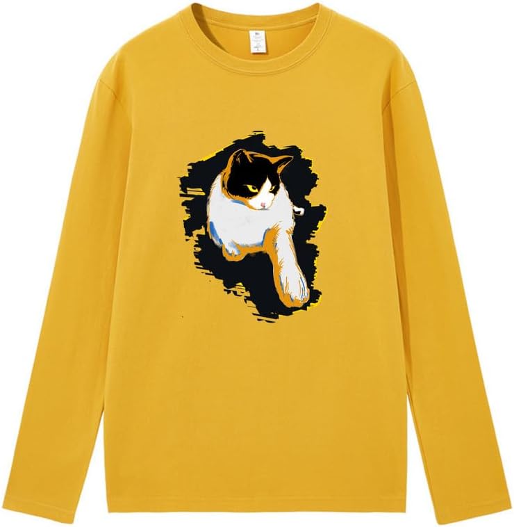 CORIRESHA Teen Cute Cat Crew Neck Long Sleeve Casual Soft Cotton T-Shirt