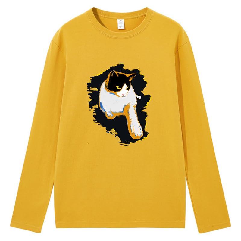 CORIRESHA Teen Cute Cat Crew Neck Long Sleeve Casual Soft Cotton T-Shirt