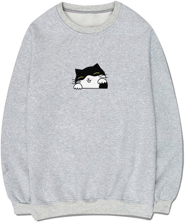 CORIRESHA Teen Cute Cat Casual Crew Neck Long Sleeve Basic Sweatshirt