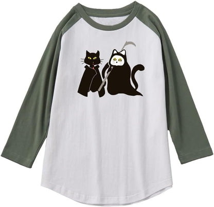 CORIRESHA Camiseta de manga raglán con diseño de gato fantasma y ropa de Halloween para adolescentes