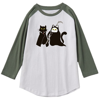 CORIRESHA Camiseta de manga raglán con diseño de gato fantasma y ropa de Halloween para adolescentes