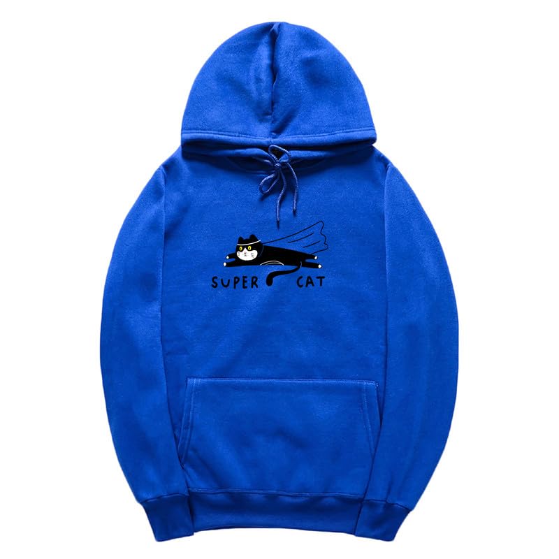 CORIRESHA Funny Running Cat Hoodie Long Sleeve Drawstring Kangaroo Pocket Letter Sweatshirt