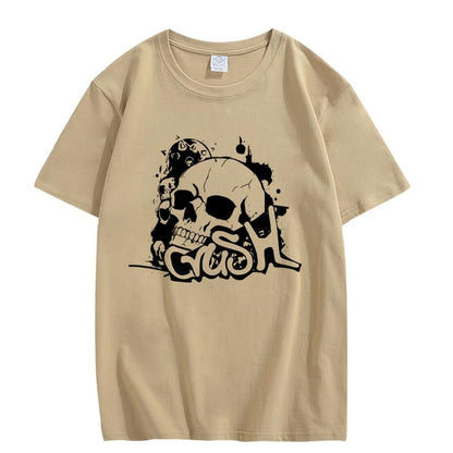 CORIRESHA Camiseta gótica de Halloween de algodón de manga corta con cuello redondo y gráfico Y2K de calavera adolescente