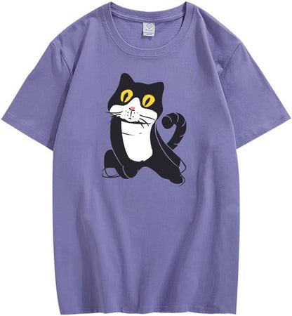 CORIRESHA Camiseta de gato lindo casual cuello redondo manga corta verano básico algodón tops
