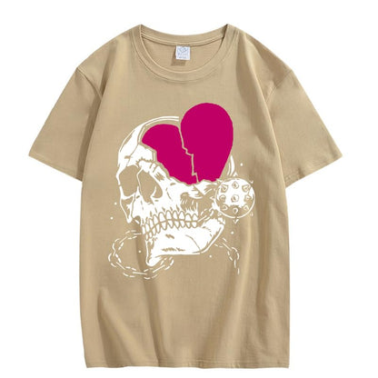 CORIRESHA Adolescente Lindo Corazón Cuello Redondo Manga Corta Casual Verano Algodón Calavera Camiseta