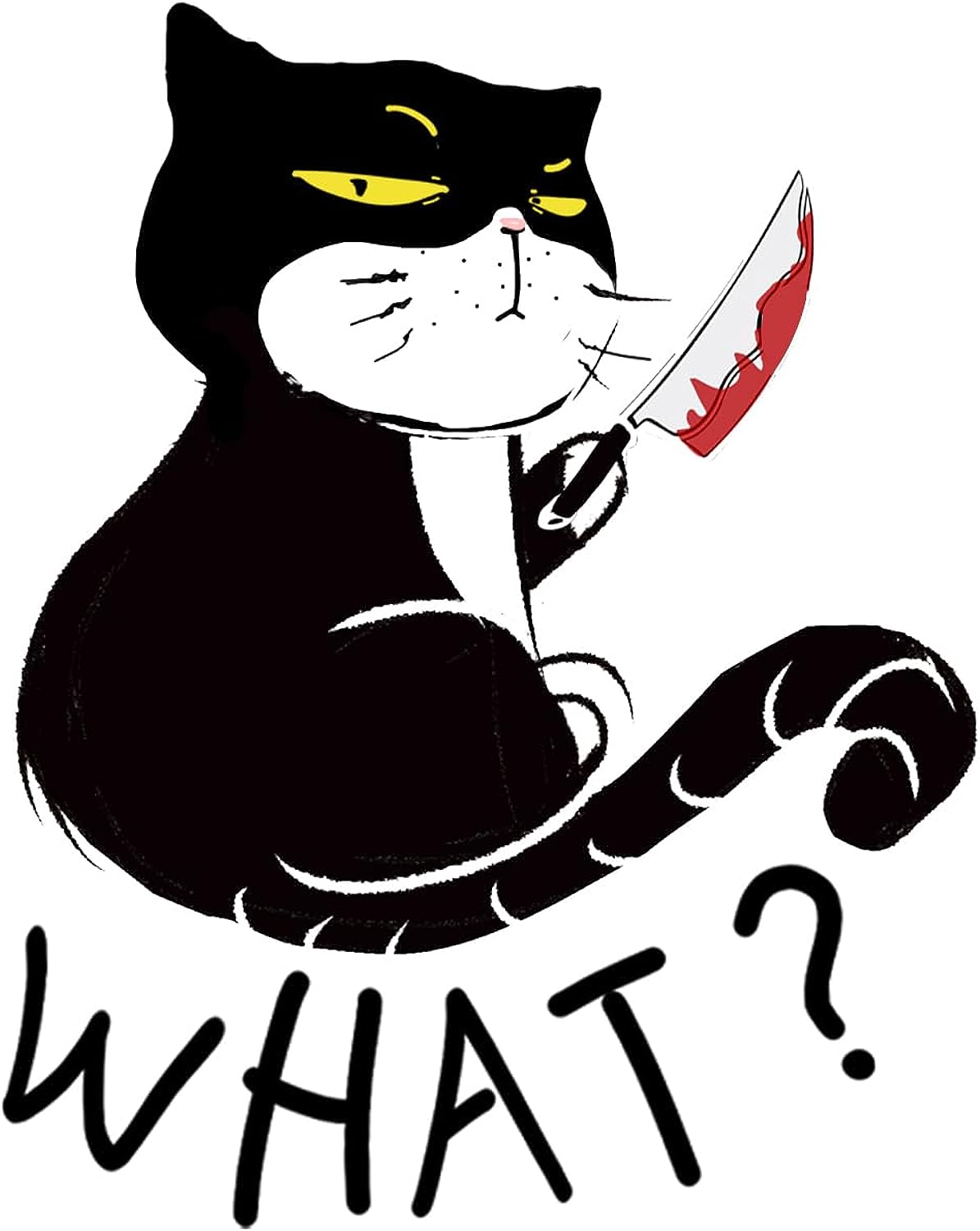 CORIRESHA Camiseta unisex de manga larga de algodón con diseño de gato divertido con cuchillo de sangre
