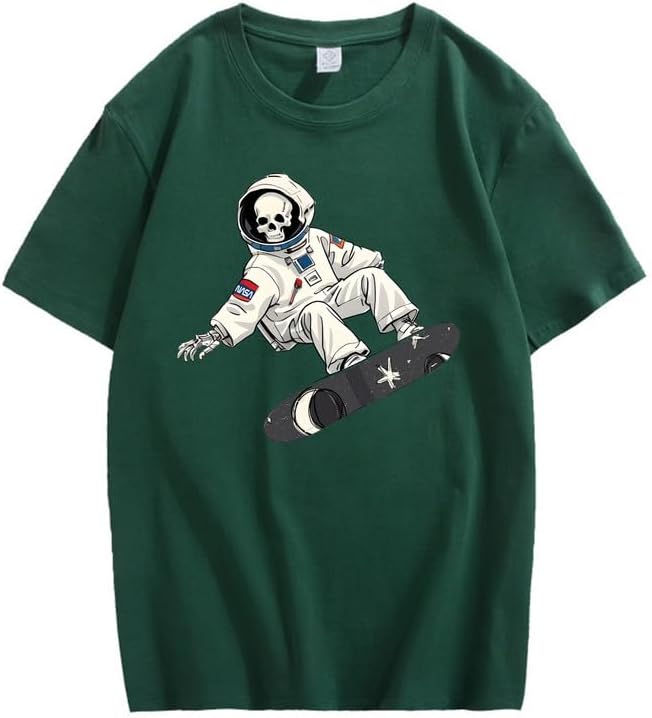 CORIRESHA Camiseta de astronauta con calavera para mujer, informal, cuello redondo, manga corta, para verano, skate