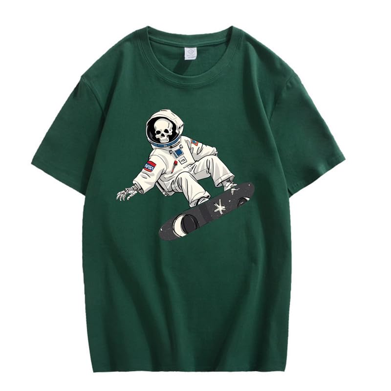 CORIRESHA Camiseta de astronauta con calavera para mujer, informal, cuello redondo, manga corta, para verano, skate
