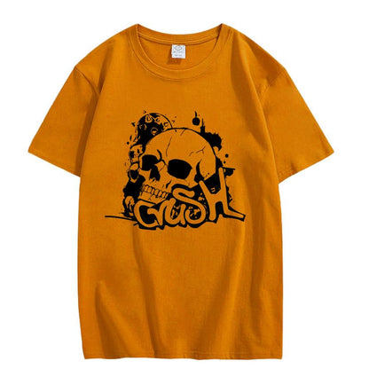 CORIRESHA Camiseta gótica de Halloween de algodón de manga corta con cuello redondo y gráfico Y2K de calavera adolescente