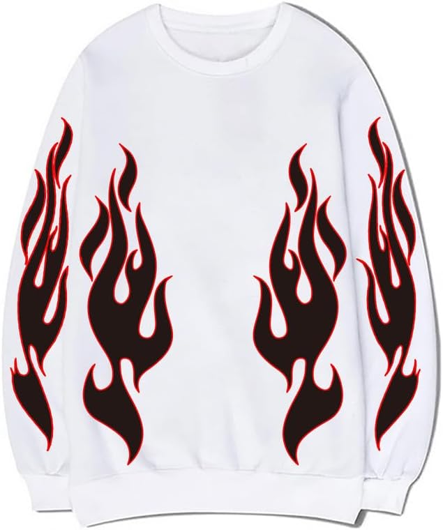 CORIRESHA Teen Flame Sudadera Cuello Redondo Manga Larga Algodón Y2K Estética Jersey